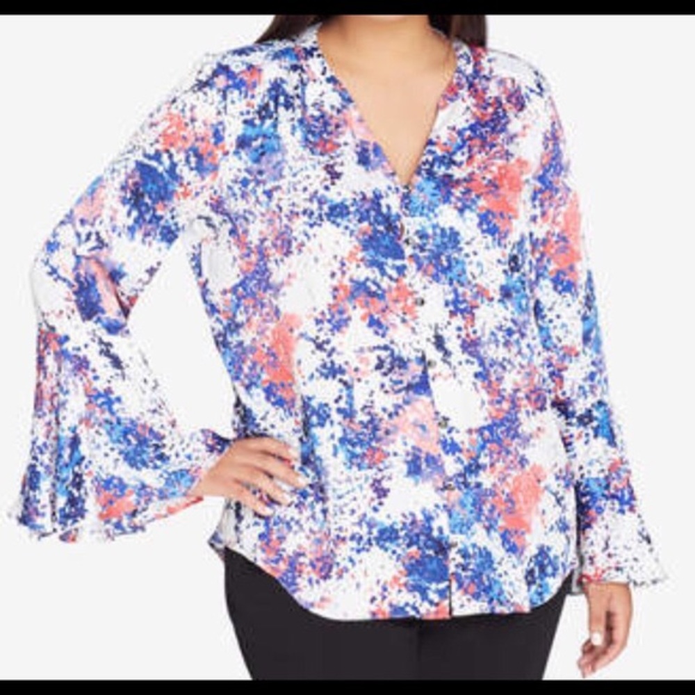 Tahari ASL Bell Sleeve Floral Blouse - 2X